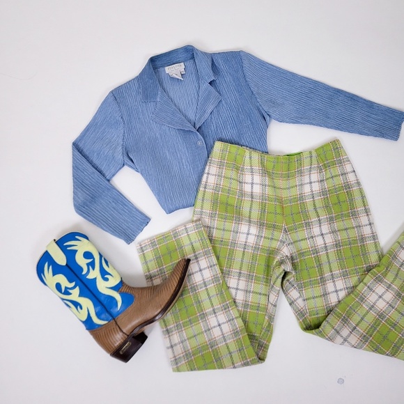 Pleated Cardigan Set t-shirt Long sleeve pleats please collar ribbed top - Picture 3 of 13